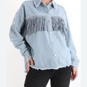 Zara Light Grey Denim Shacket with Fringe